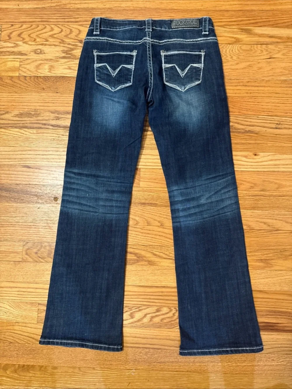 Rock & Roll Cowgirl Riding Jeans Womens Mid Rise Bootcut Dark Stone Wash Sz 28 - Picture 11 of 13